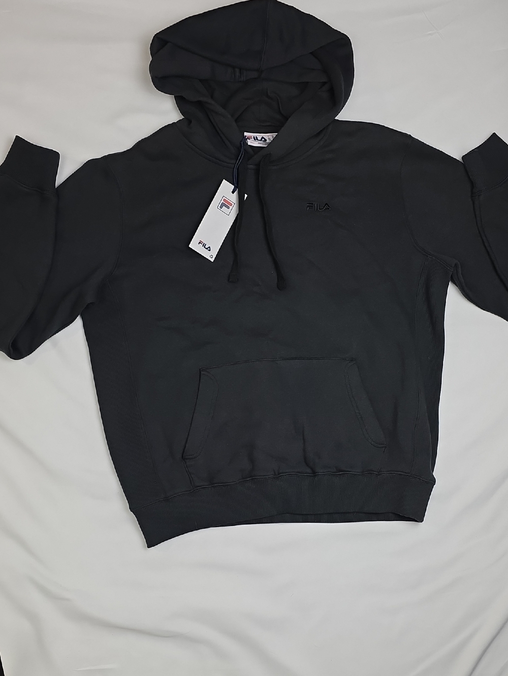 Fila Men's Black Pullover Hoodie with Subtle Logo Size M